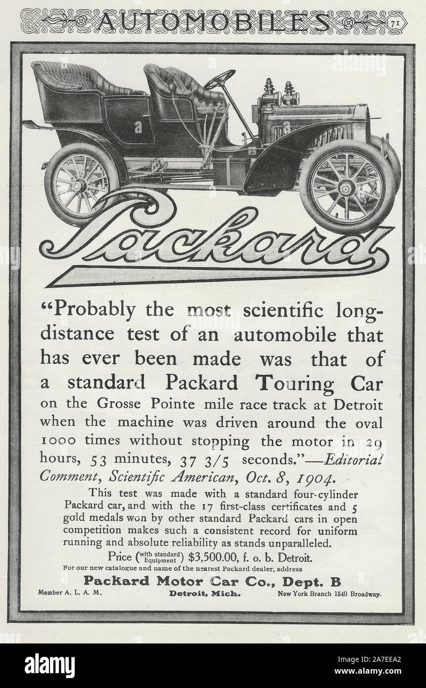 Werbung für Packard Automobile, 1905 Stockfoto