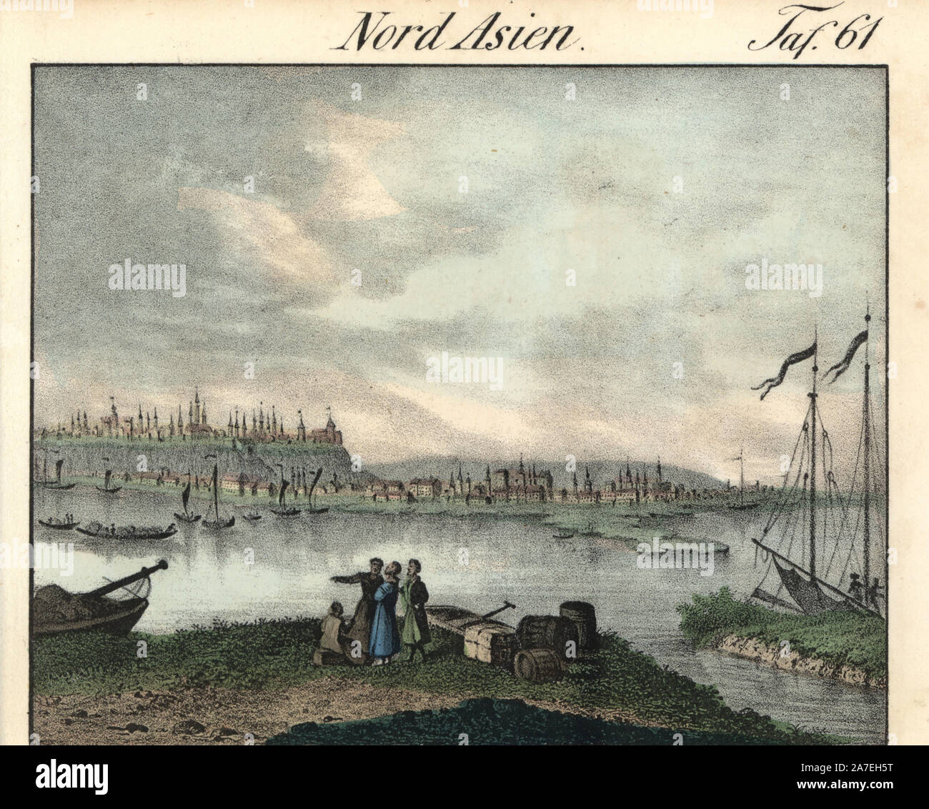 Ansicht der sibirischen Hauptstadt Tobolsk auf dem Irtysch und Tobol