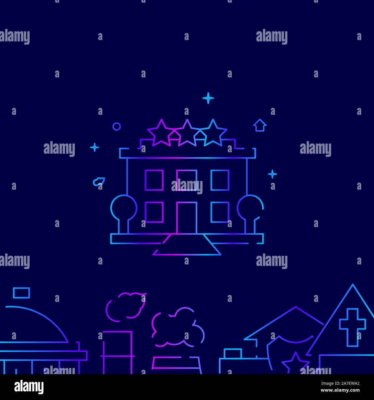 Hotel, Resort vektor Abstufungslinie Symbol, Illustration, Symbol oder Piktogramm, sign. Dunkelblauen Hintergrund. Der unteren Grenze. Stock Vektor