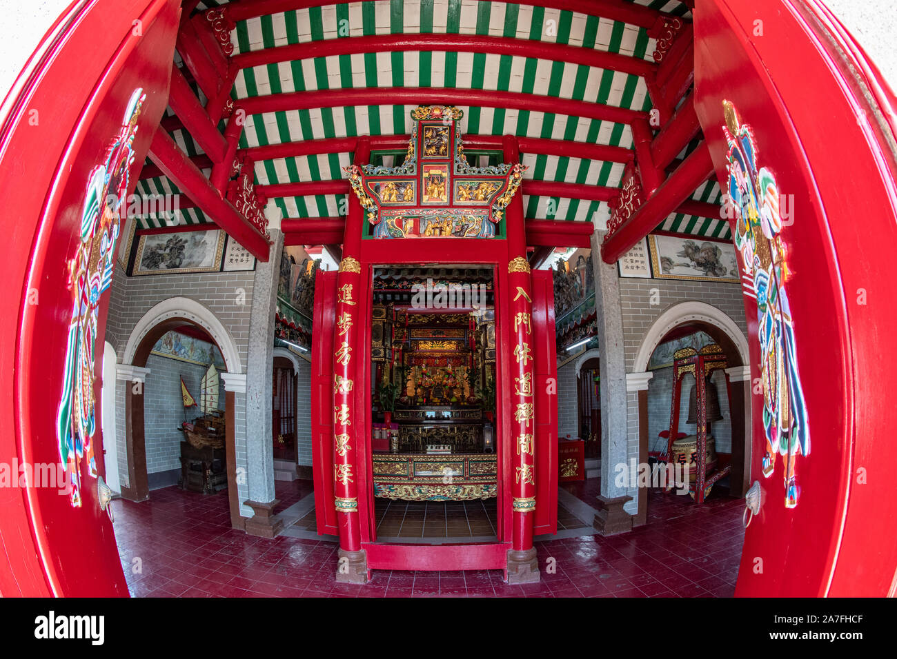 Ein Fischaugenobjektiv Ansicht der Tin Hau Tempel auf Mun Island, Hong Kong Tippen Stockfoto
