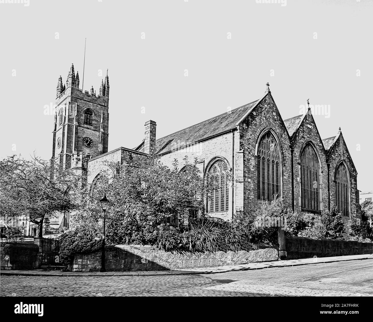 Foto Illustration: Das Münster Kirche St. Andrew's in Plymouth. Bombardiert, während im zweiten Weltkrieg 1951 wiedergeboren wurde. Eine Resurgam 60 Beschwerde im Gange. Stockfoto