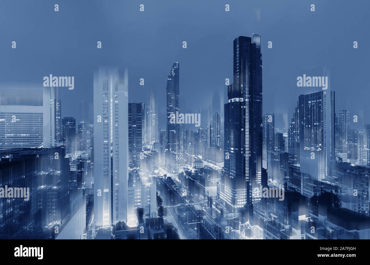 Futuristische blaue Stadt Bangkok, futuristischen Stadt Hintergrund Stockfoto