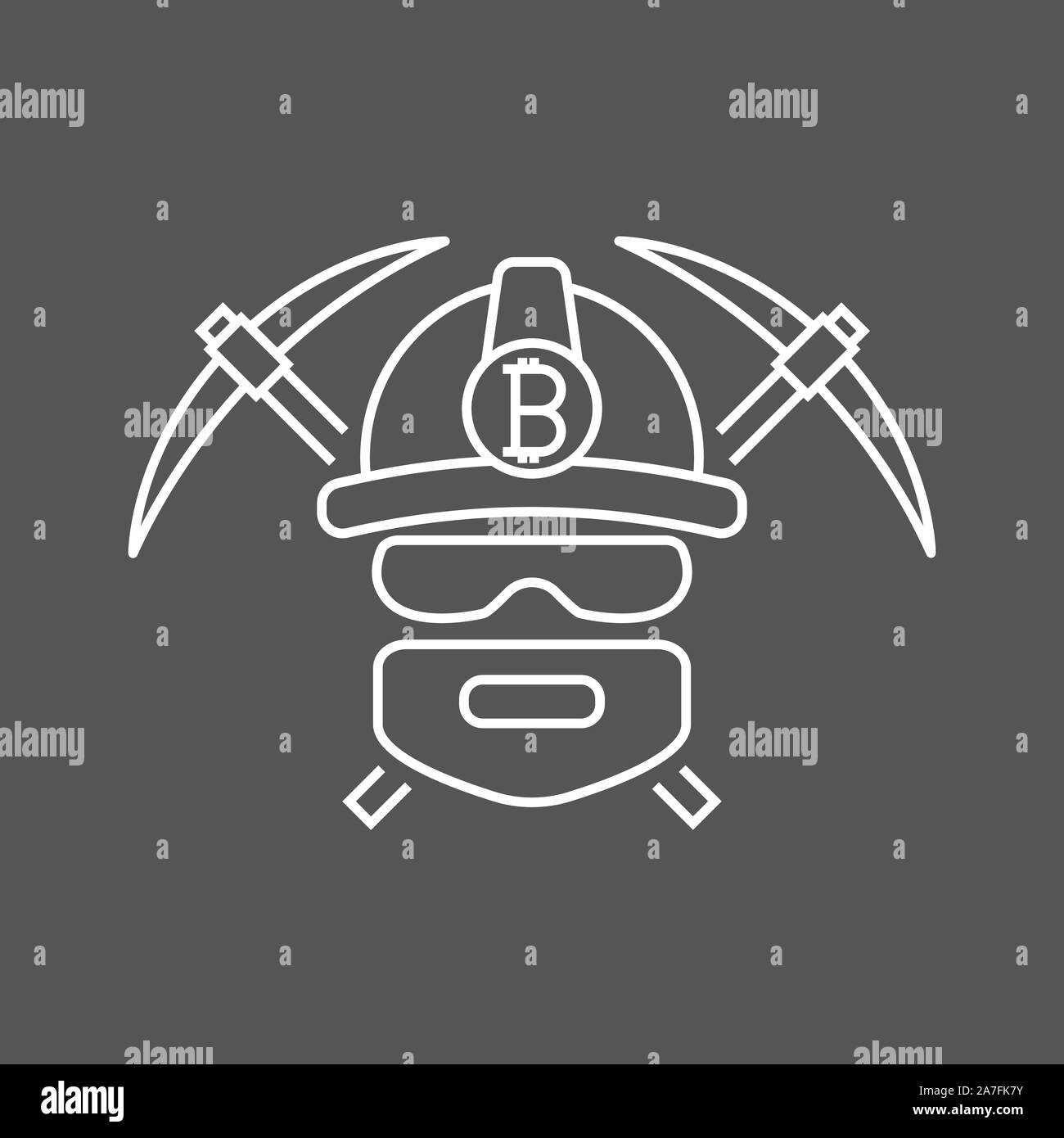 Miner bitoins Logo. Bergbau Bitcoin Crypto Währungen. Bitcoin - Bergmann mit 2 Spitzhacke. Vector Illustration Stock Vektor