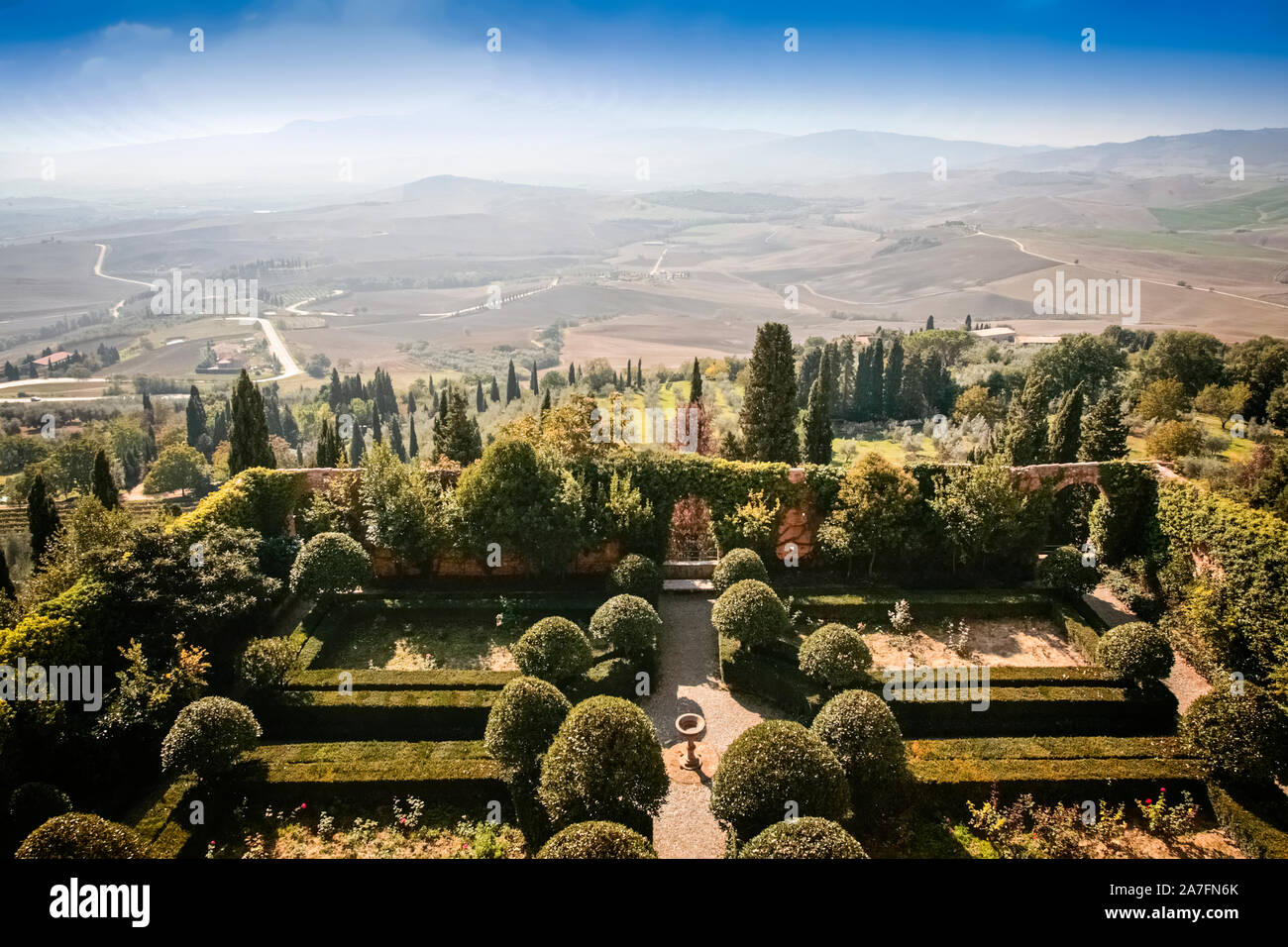 Italien Toskana Pienza (SI): Gärten der Piccolomini Palast, Residenz der Nachkommen von Pius II. bis 1968 Stockfoto