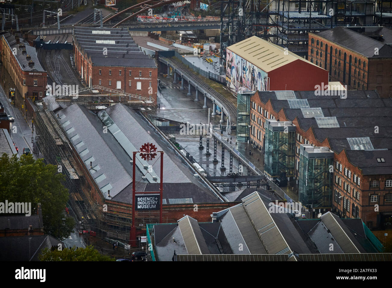 Manchester Wissenschaft und Industrie Museum MOSI komplexe Siehe von oben Stockfoto