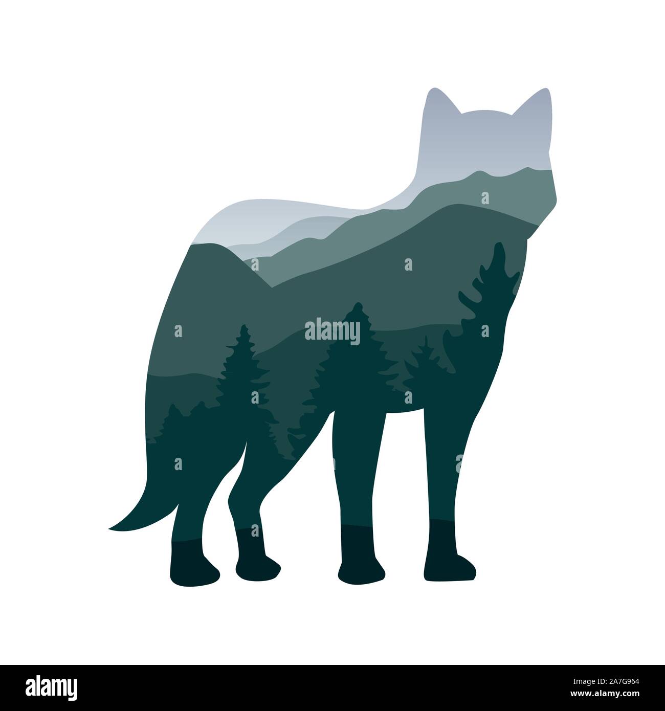 Tierwelt wolf Grüne wald landschaft silhouette Vektor-illustration EPS 10. Stock Vektor