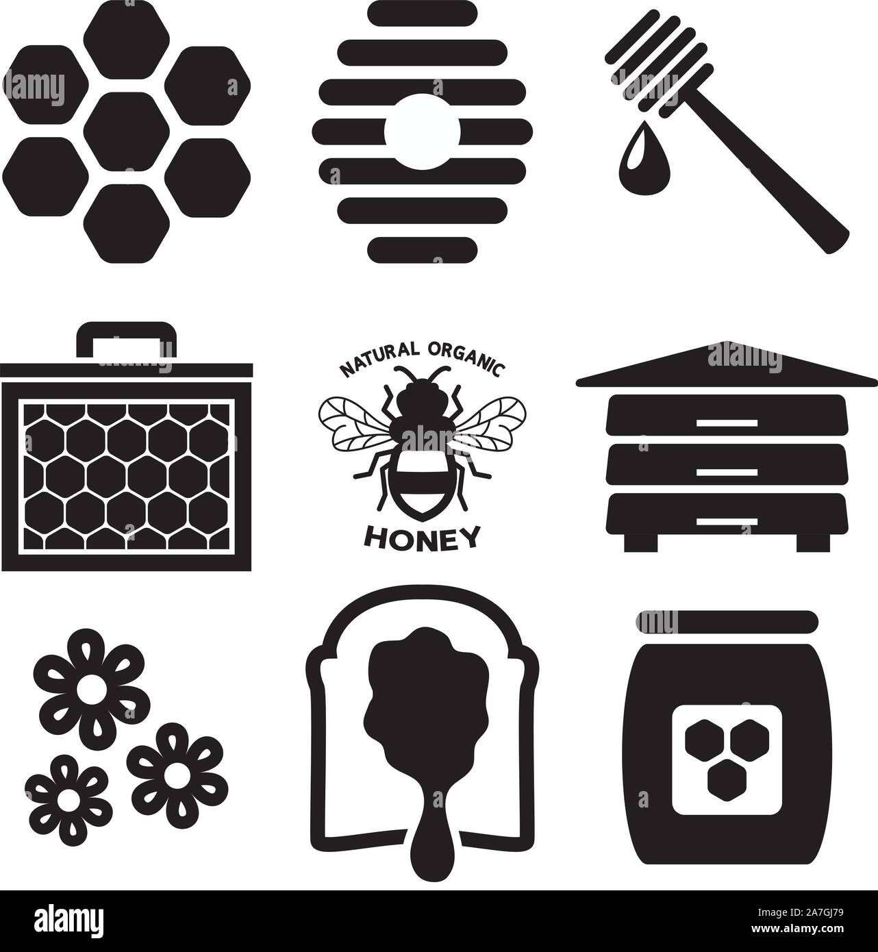 Vector Bee Symbol auf weißem Hintergrund. flachbild Hummel logo Cartoon. honey bee einfache Illustration. Natürliche orhanic Honig text Stock Vektor