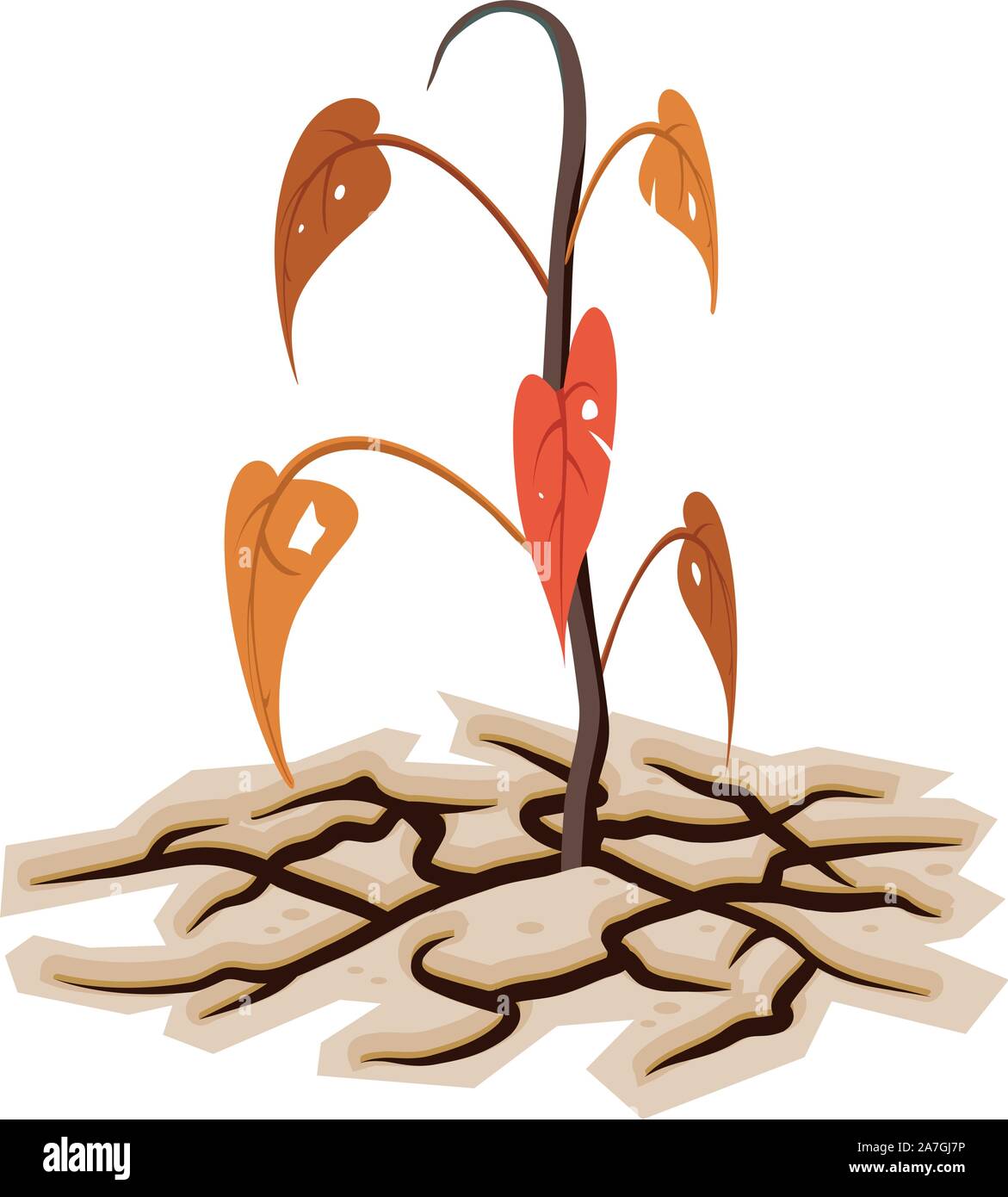 Vector Illustration einer Klimawandel Abbildung für die globale Erwärmung, einen sterbenden Baum unter trockenen geknackt Land. Welt eine Krise durch polluti Stock Vektor