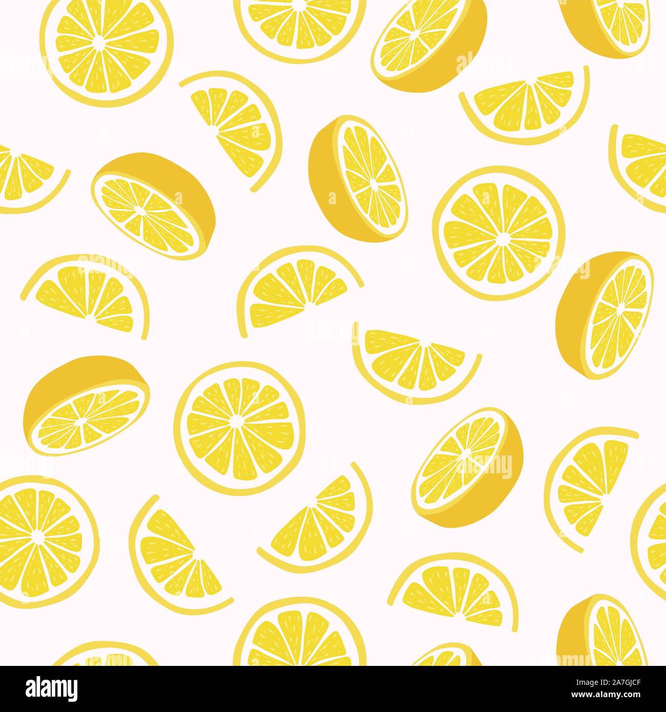 Vektor Citrus nahtlose Hintergrund der Zitronenscheiben. Juicy Fruit nahtlose Muster mit Zitrone in Scheiben schneidet. süß Citrus Abbildung Stock Vektor