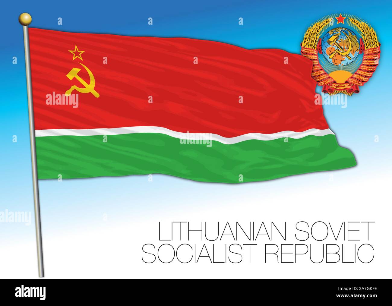 Litauen historische Flagge mit Sowjetunion Wappen, Vector Illustration Stock Vektor