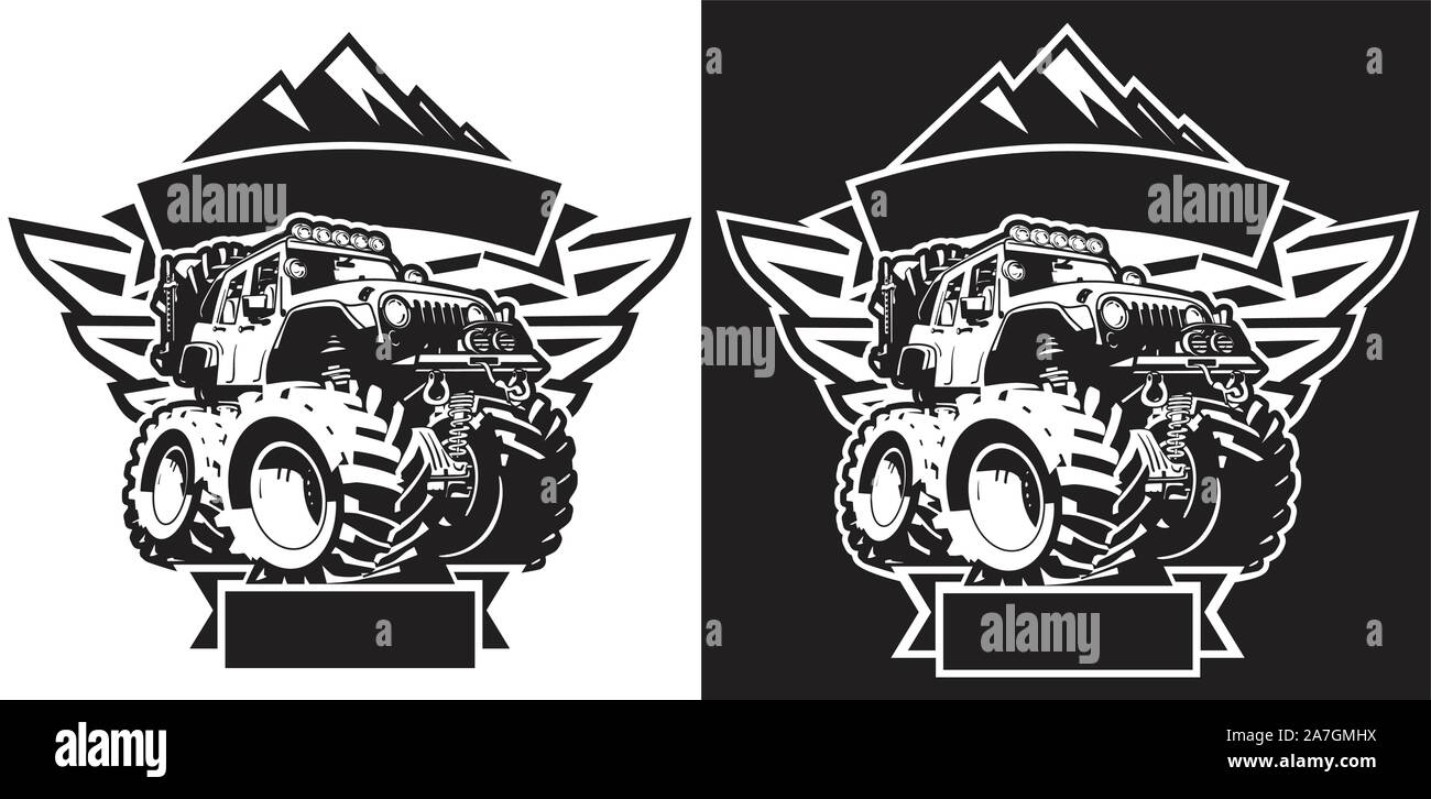 4x4 Off Road Sign T-shirt Vorlage Logo Schwarz und Weiß isoliert Vector Illustration Stock Vektor