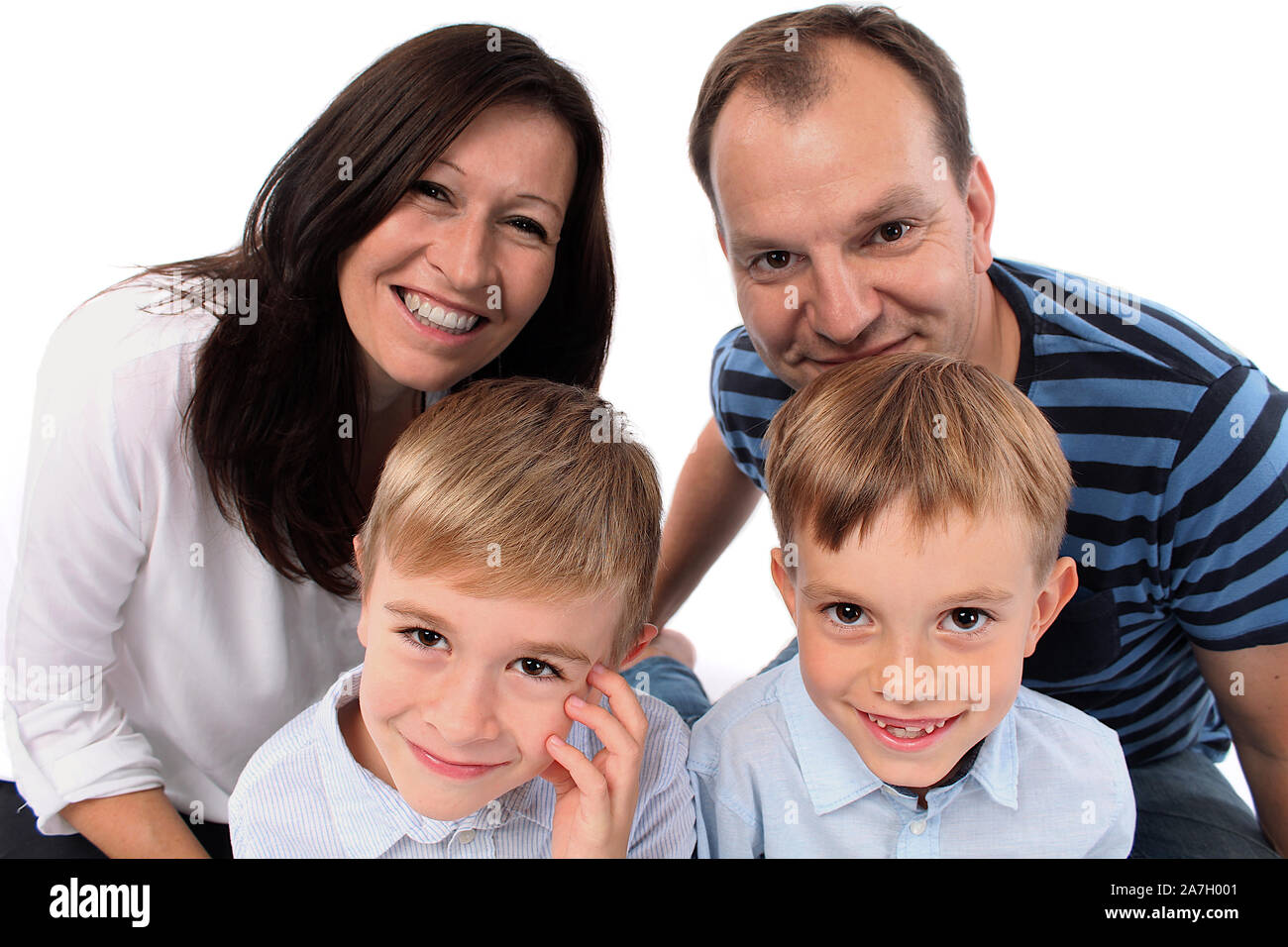 Eltern und Kinder, Familie Portrait Fotografie. Ganze Familie versammelte Stockfoto