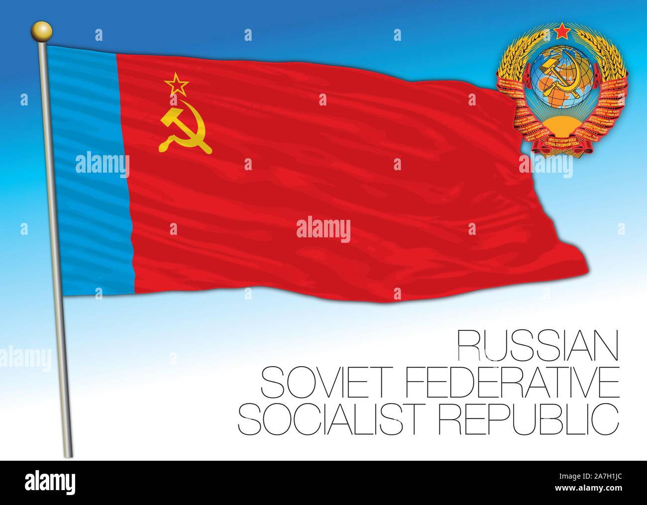 Russische Föderation historische Flagge mit Sowjetunion Wappen, Vector Illustration, Russland Stock Vektor