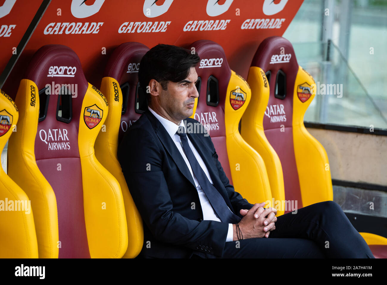 Paulo Fonseca während der italienischen Serie A Fußballspiel zwischen AS Roma und SSC Napoli im Olympiastadion in Rom. (Endstand; AS Roma 2:1 SSC Neapel) gesehen Stockfoto