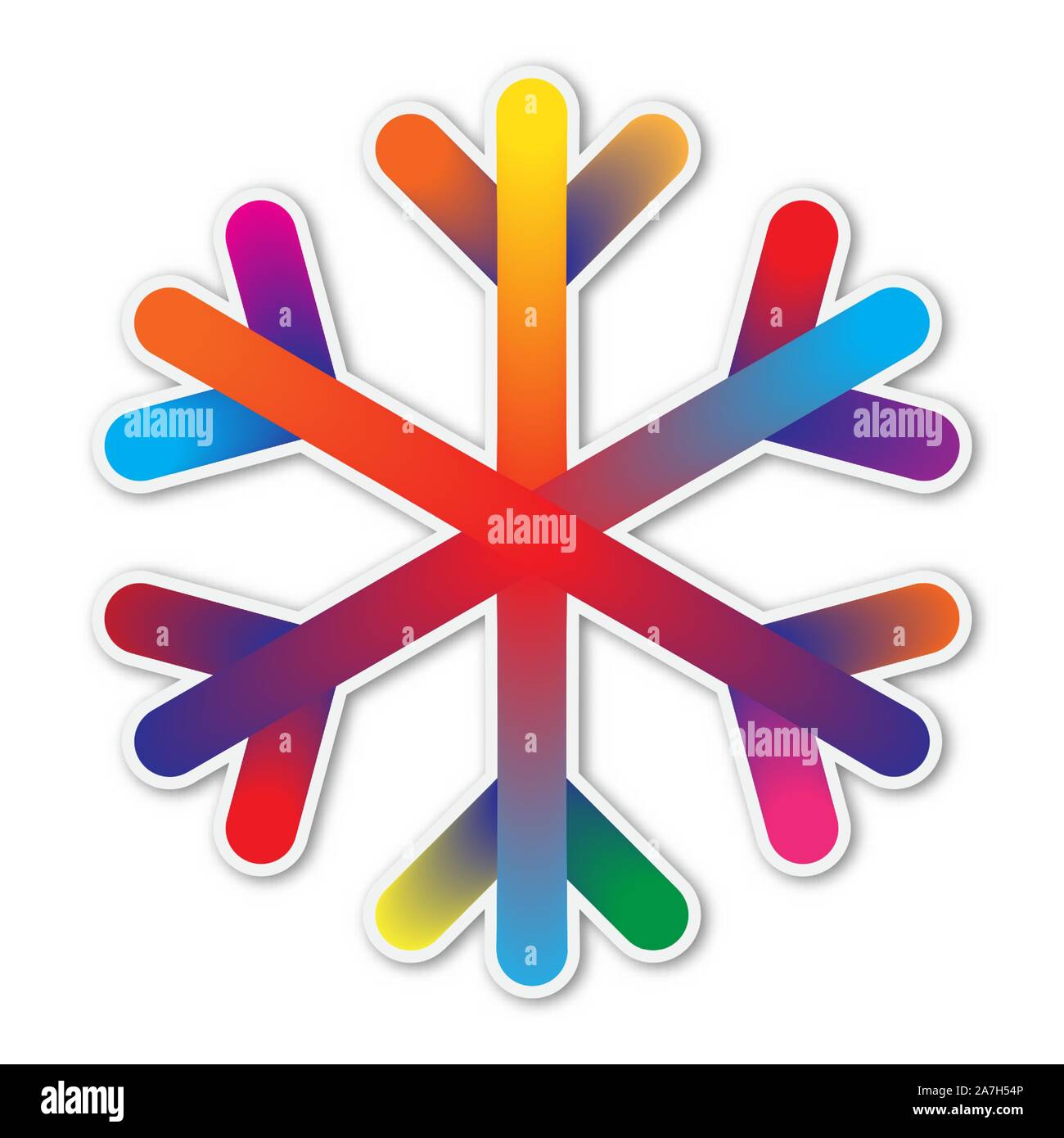 Vektor Schneeflocken-symbol. Papier Aufkleber mit Schatten. Bunte Schneeflocke isoliert. Stock Vektor