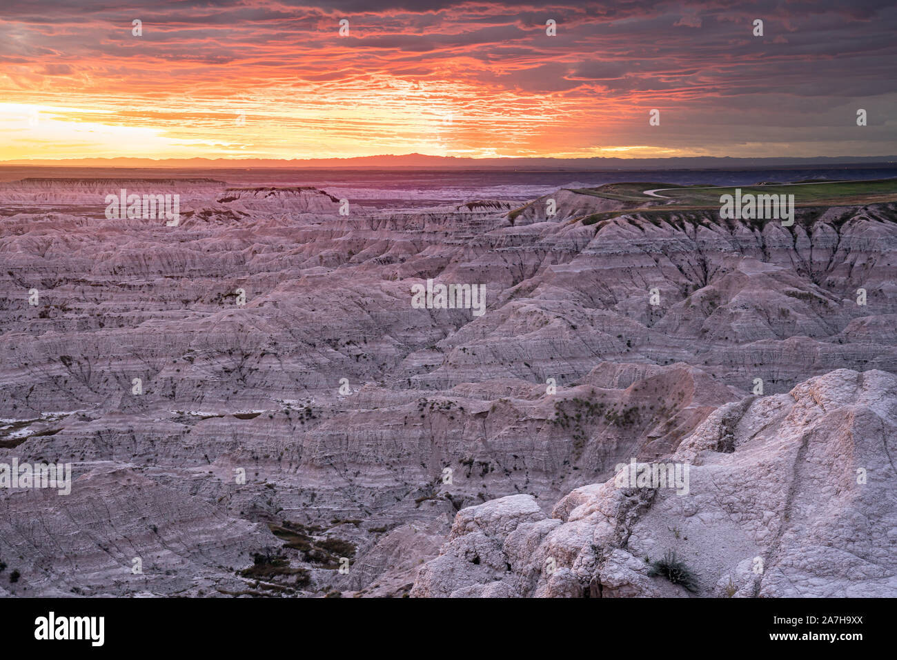 Badlands National Park Landschaft bei Sonnenuntergang in South Dakota Stockfoto