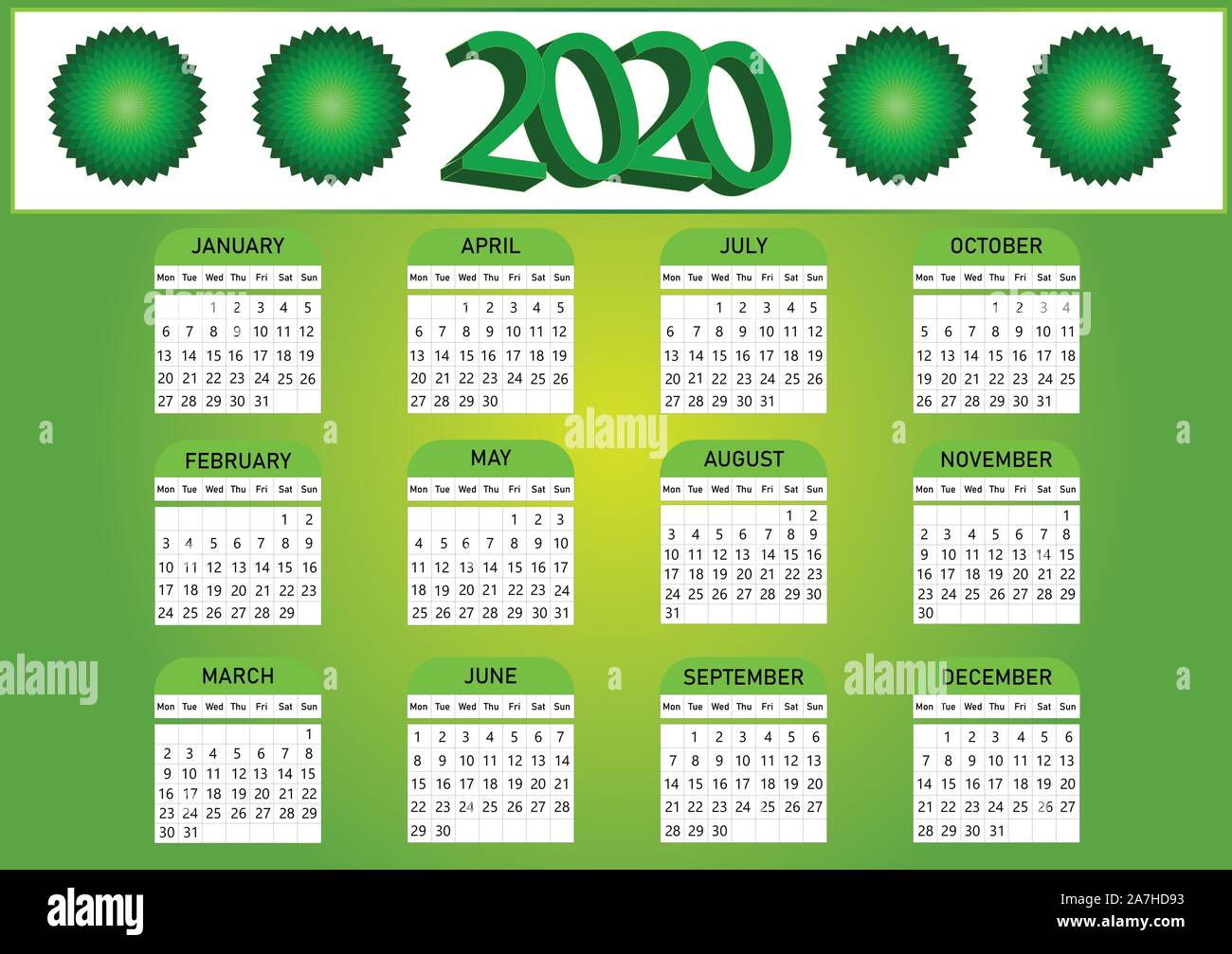 Grüne Kalender 2020 Stock Vektor