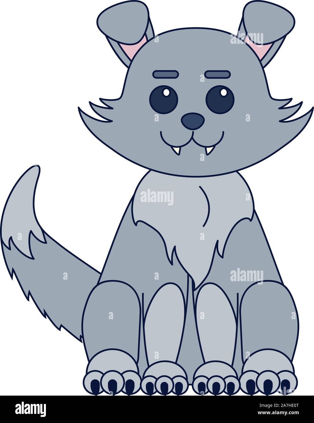 Niedlich Kawaii Stil Hund Oder Grauen Wolf Sitzend Cartoon Stock Vektorgrafik Alamy