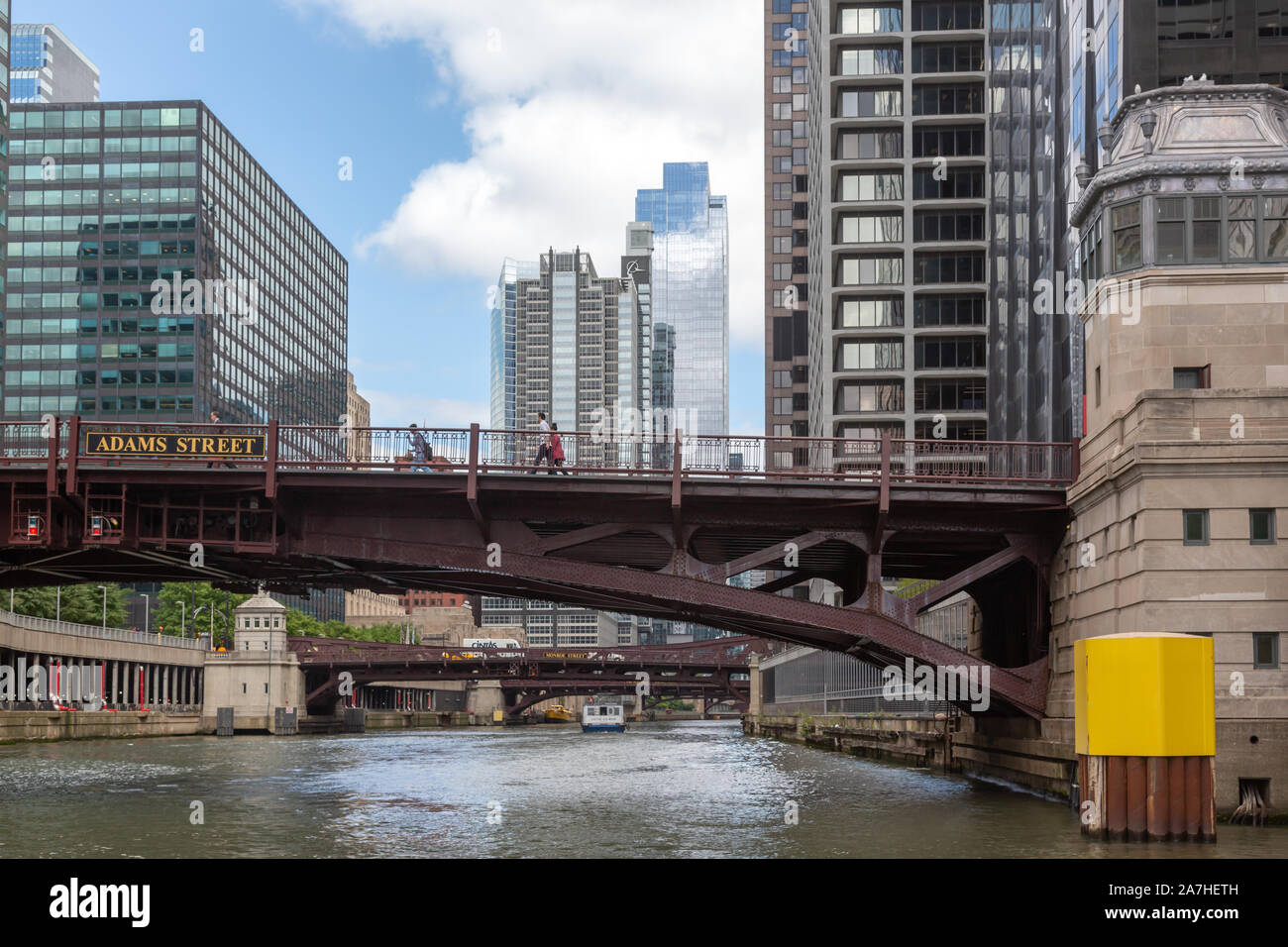 Adams Street Bridge, Chicago, Fluß, Chicago, Illinois, USA Stockfoto