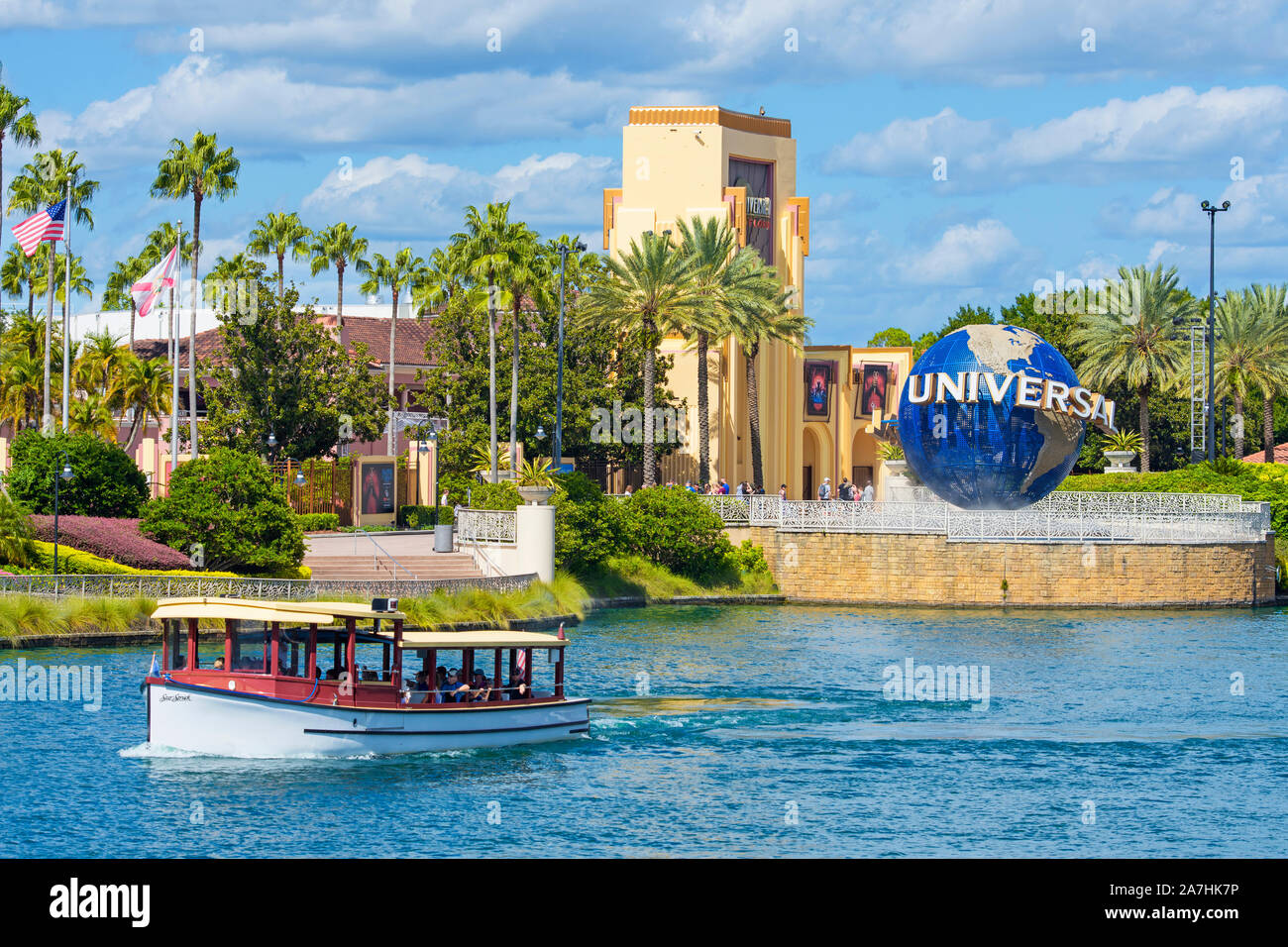 Universal Studios Hollywood Kugel, Brunnen, CityWalk, Eingang, Universal Studios Resort, Orlando, Florida, USA Stockfoto