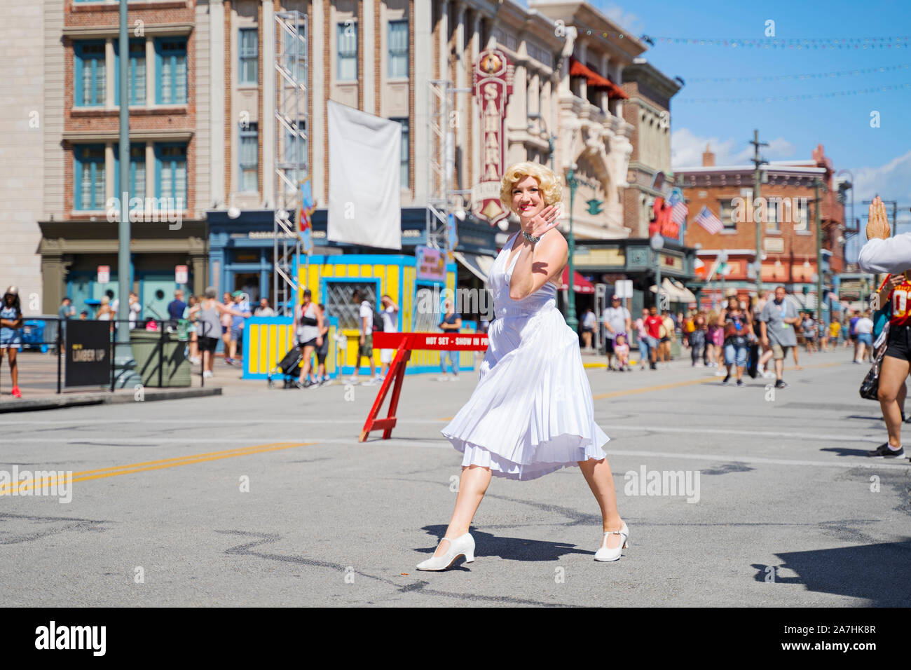 Marilyn Monroe Street Performer, Live Show, Unterhaltung in den Universal Studios Resort, Orlando, Florida, USA Stockfoto