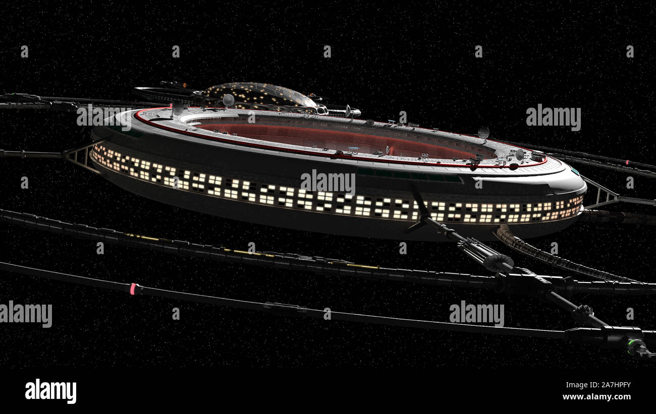 Space station vor der Sterne, elegante High detail Raumfahrzeuge (3d-science fiction Abbildung) Stockfoto