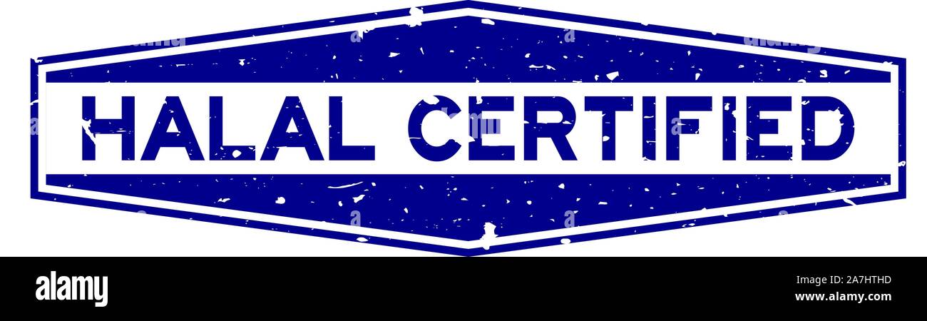 Grunge blau Halal zertifiziert Wort hexagon Gummidichtung Stempel auf weißem Hintergrund Stock Vektor