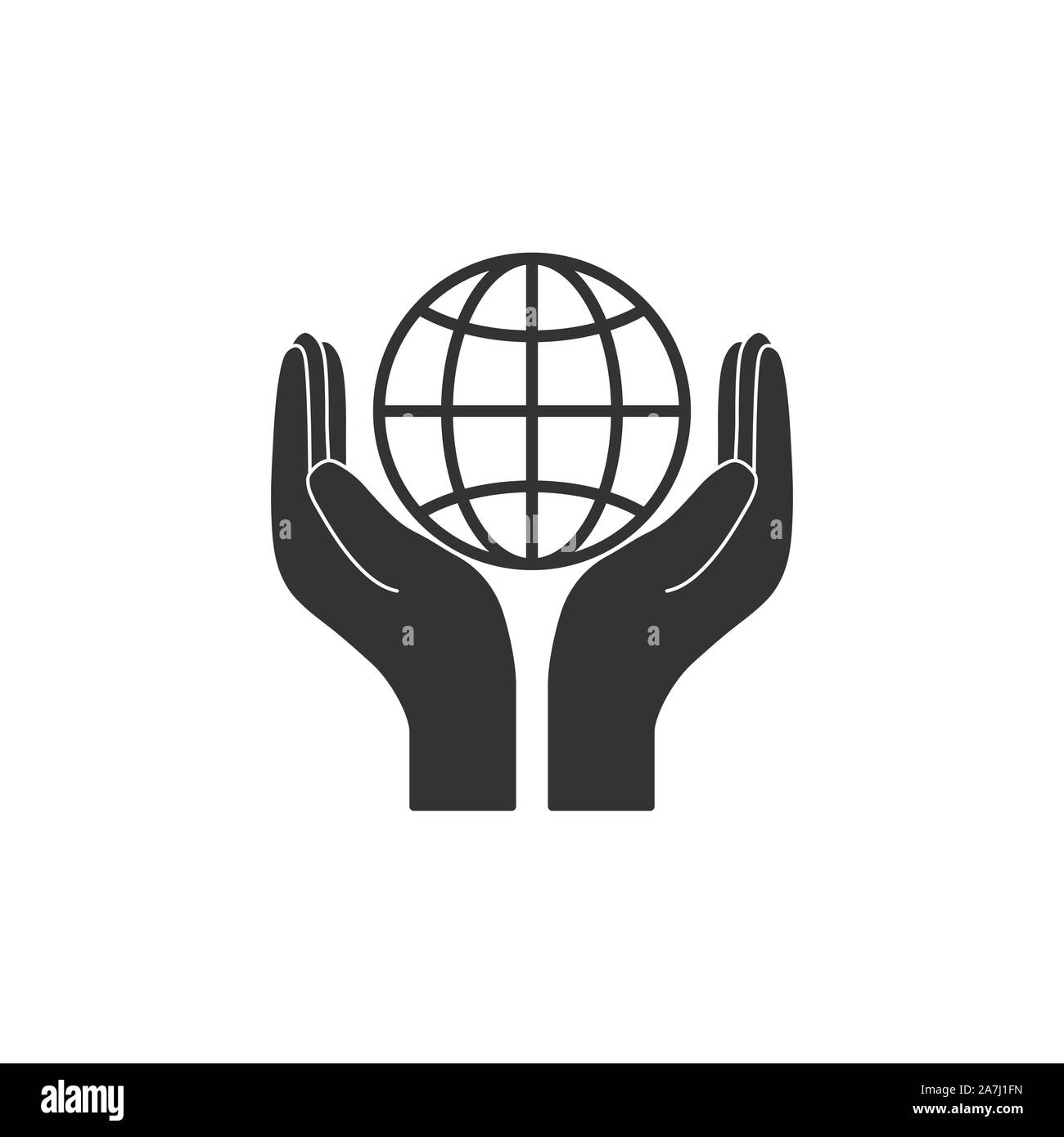 Hand mit globalen Symbol. Vector Illustration, flache Bauweise Stock Vektor