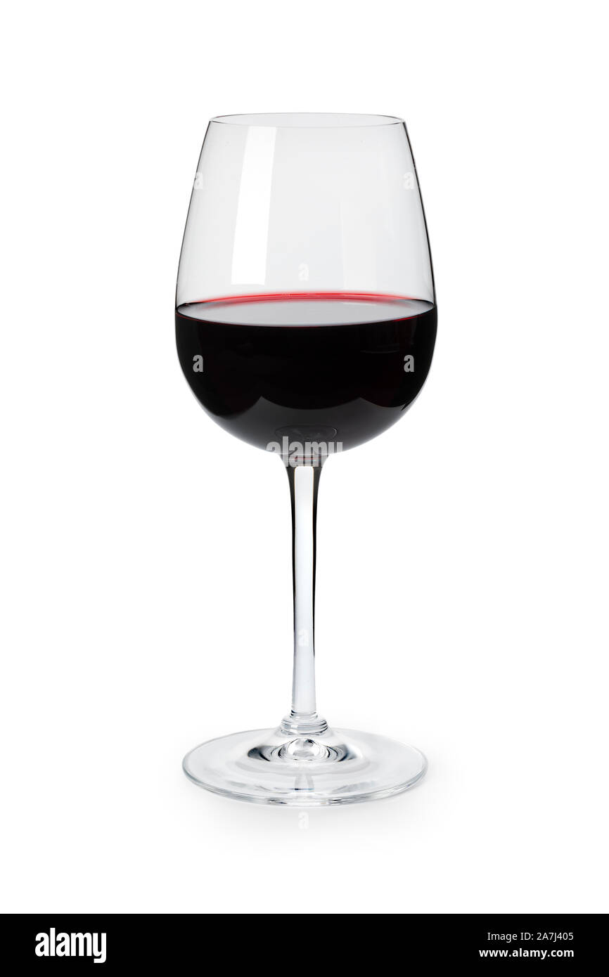 Glas mit Rotwein isoliert auf weißem Hintergrund Stockfoto