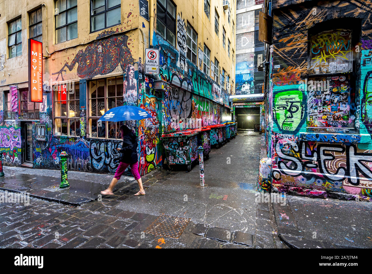 02 Nov 19. Melbourne, Victoria, Australien. Hosier Lane in Melbourne ist voll von Street Art und zieht Touristen und Einheimischen. Stockfoto