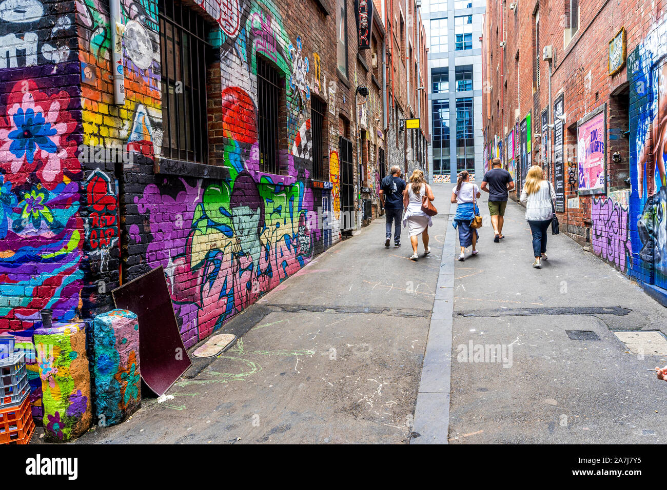 Duckboard Place ist ein berühmter Ort für Street Art in der Stadt Melbourne. Melbourne, Australien. Stockfoto