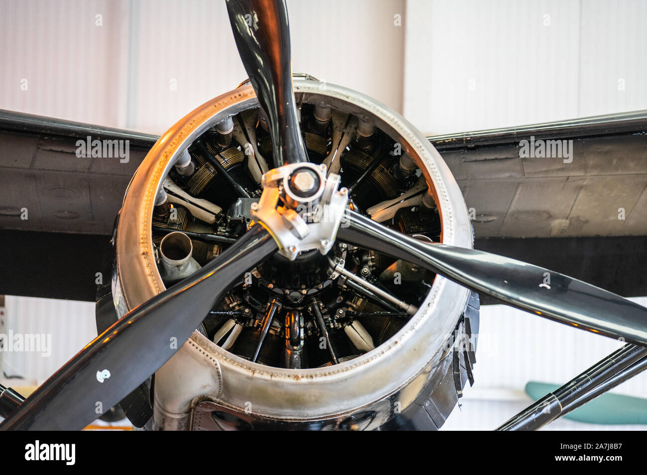 OLD WARDEN, BEDFORDSHIRE, Großbritannien, Oktober 6, 2019. Ein Propeller, genannt auch einer Luftschraube. Renntag um Shuttleworth Stockfoto