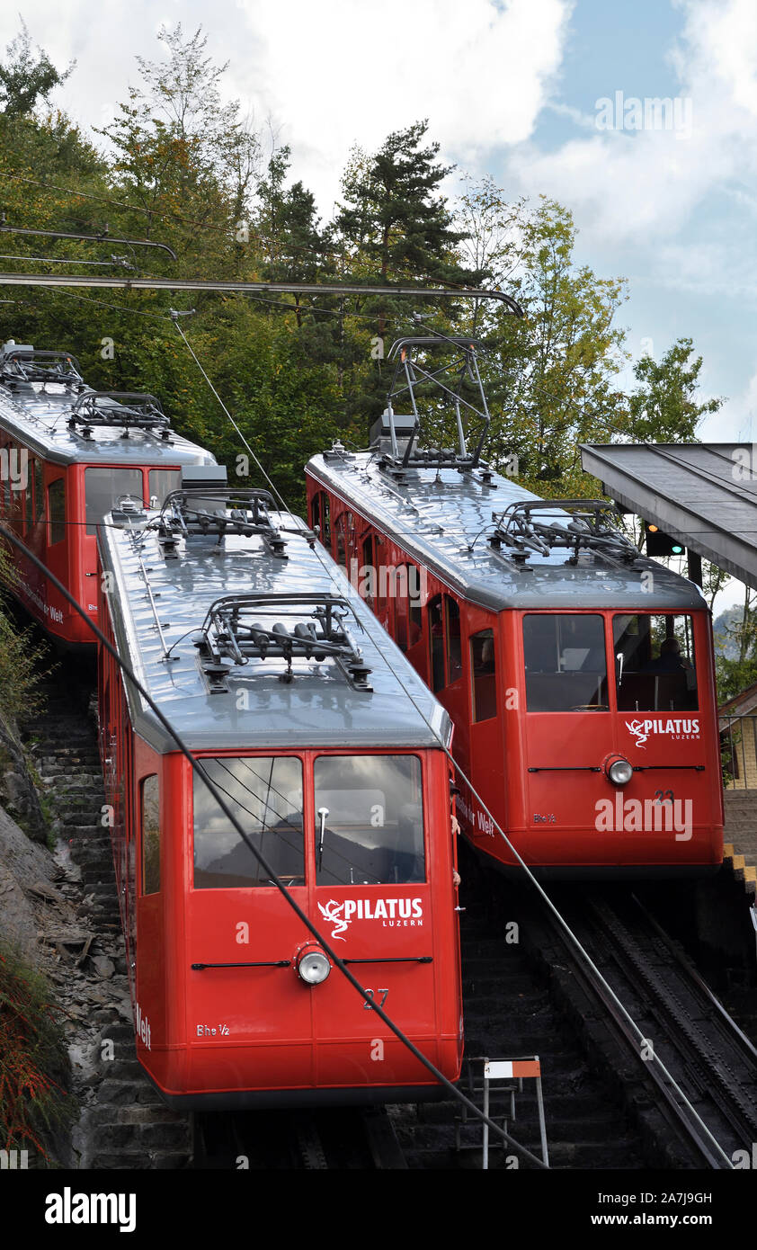 Pilatus Zahnradbahn; alpnachstad; Luzern; Schweiz Stockfoto