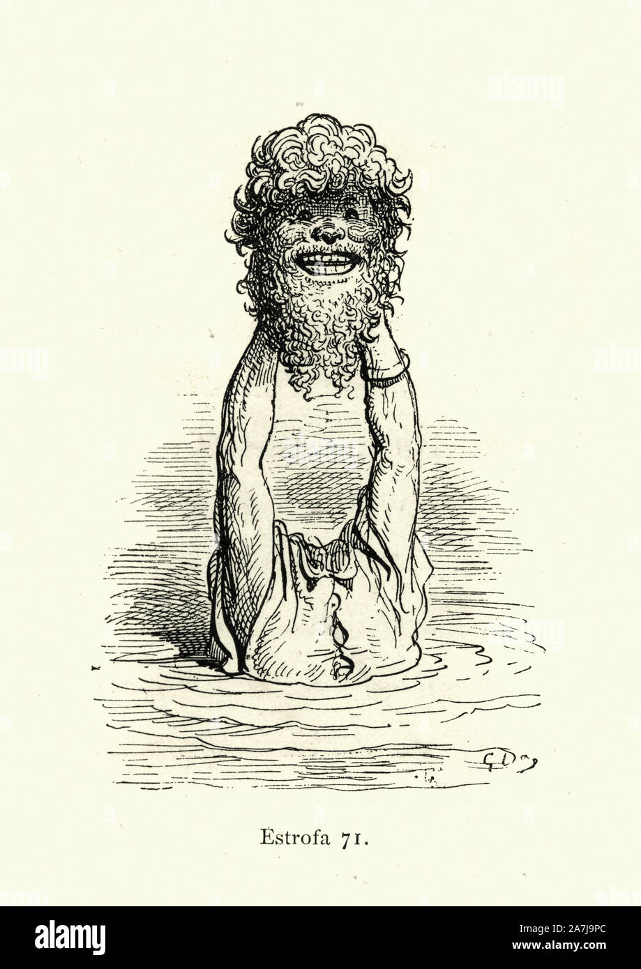 Jahrgang Illustration aus der Geschichte Orlando Furioso. Horror, grinsend kopfloser Riese. Orlando Furioso (der Rausch der Orlando) ein Italienisches episches Gedicht von Ludovico Ariosto, von Gustave Dore dargestellt. Die Geschichte ist auch ein ritterlichen Romantik, die von einer Tradition Anfang im späten Mittelalter stammten. Stockfoto