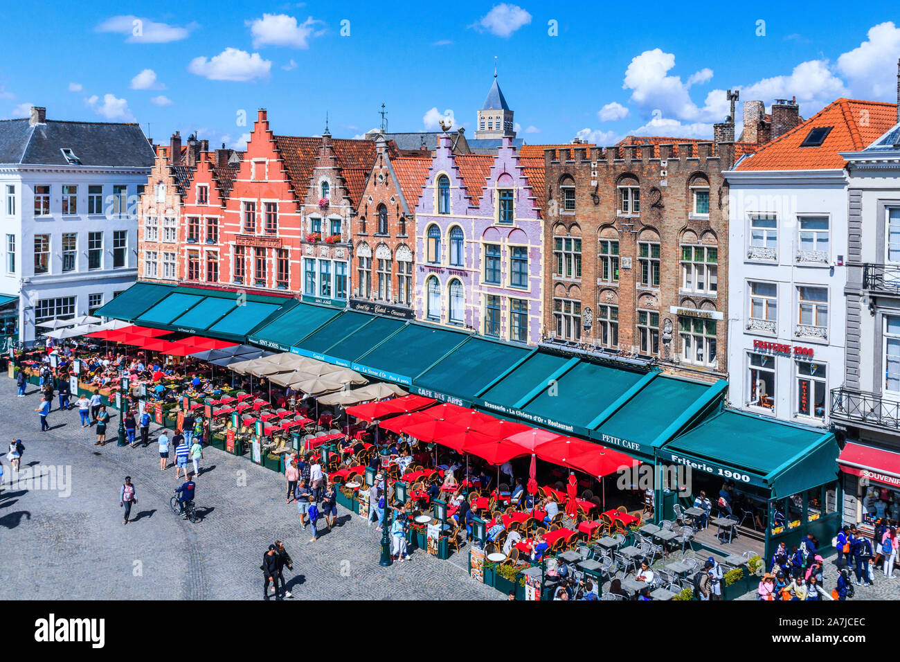 Brügge, Belgien - 9 August, 2018: Luftaufnahme der Grote Markt. Stockfoto