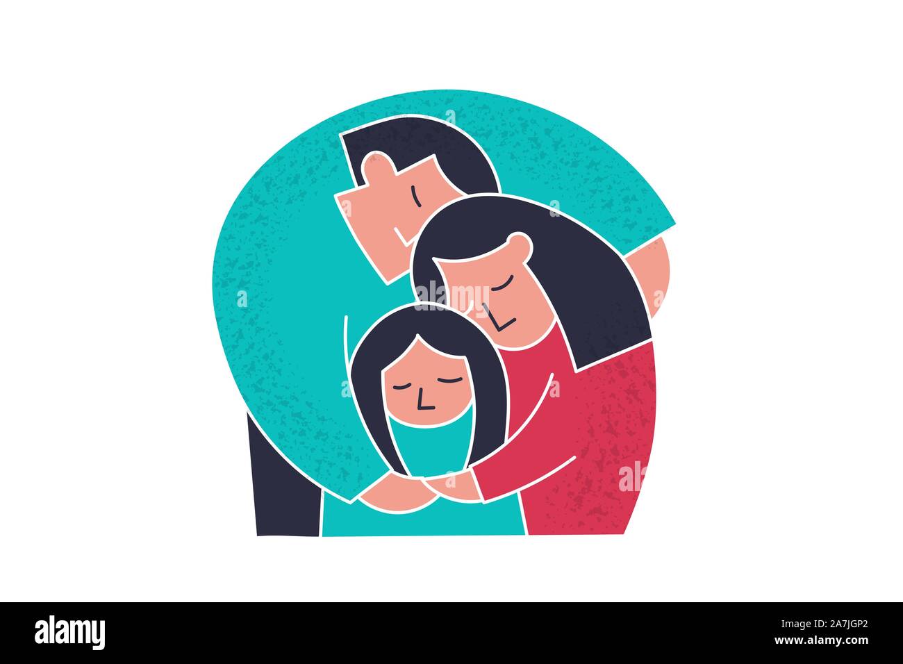 Mutter und Vater umarmt ihre kleine Tochter Stock Vektor