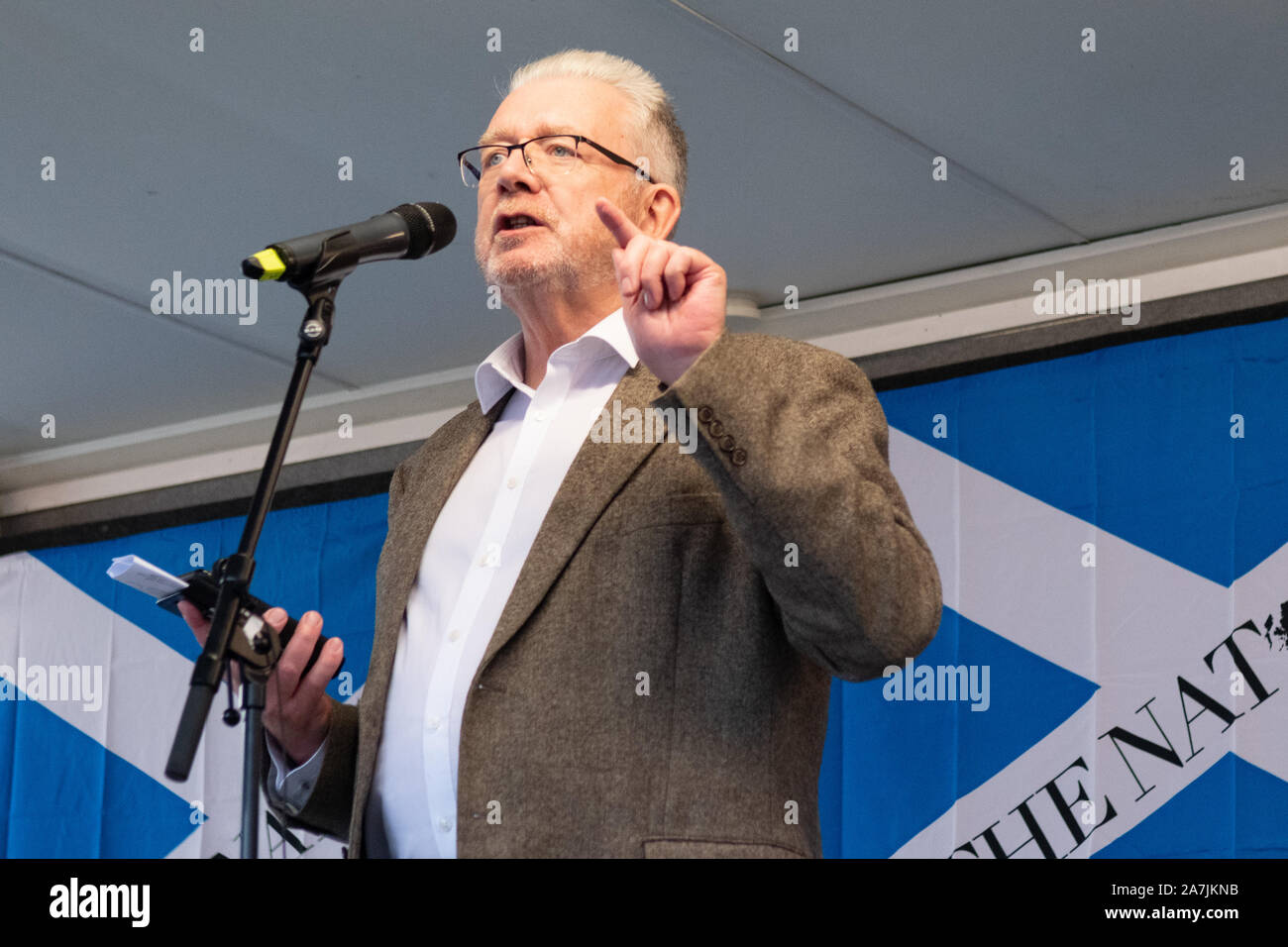 Michael Russell MSP-SNP Politiker bei der Rallye 2020 indyref am 2. November 2019 auf dem George Square, Glasgow, Schottland, Großbritannien Stockfoto