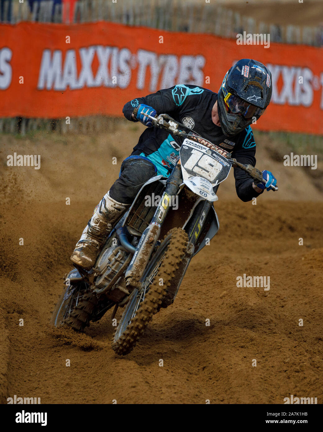 Thomas Neal auf seinem Craigs Motorräder / Motoshack Racing Husqvana während der MX2 Maxxis British Motocross Championship an Lyng, Norfolk, Großbritannien Stockfoto