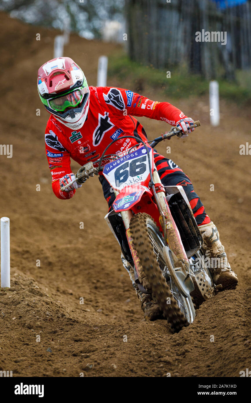 Lewis Gräber auf seine Buildbase Racing Honda während der MX1 Maxxis British Motocross Championship an Lyng, Norfolk, Großbritannien Stockfoto