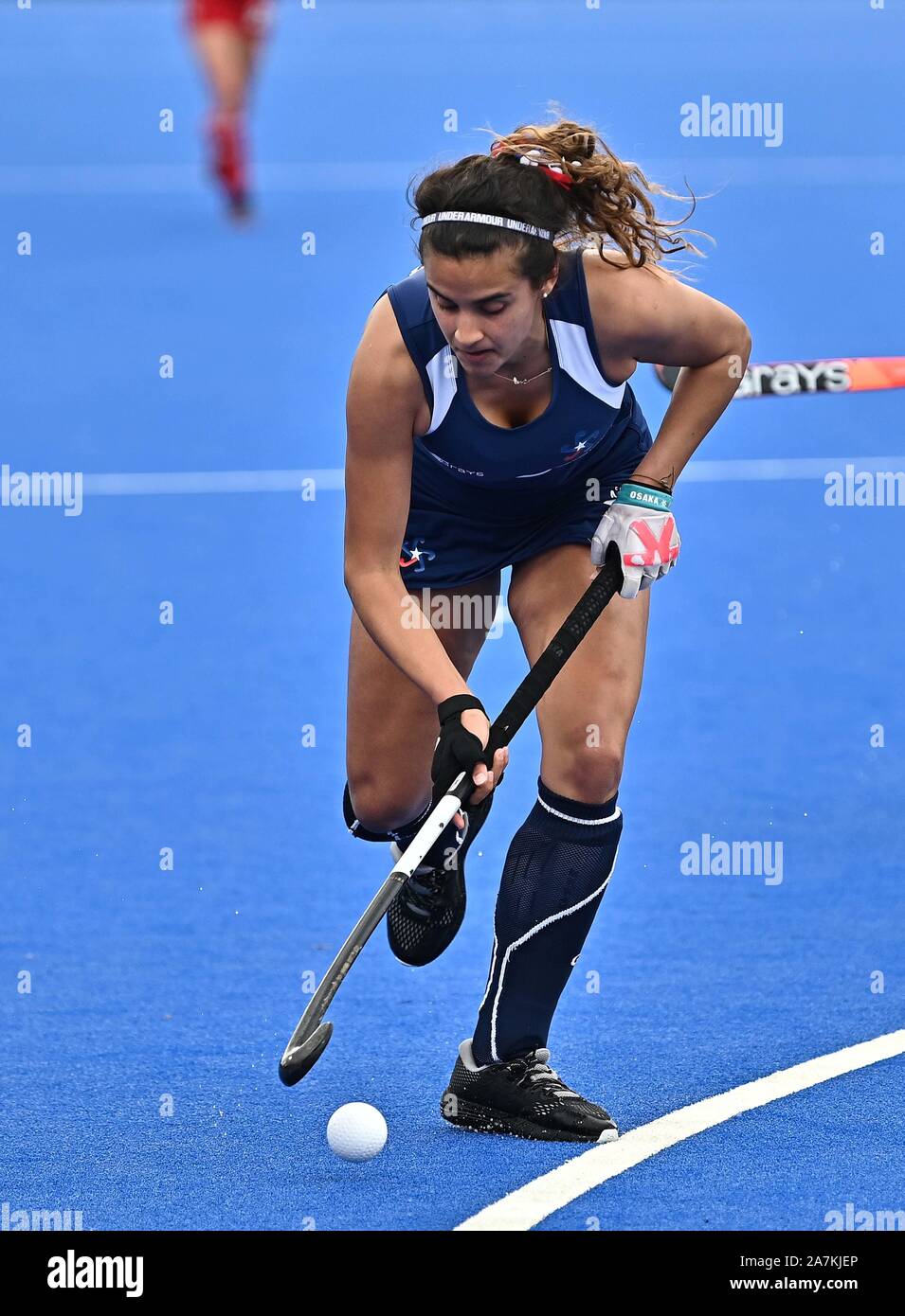 Stratford, London, UK. 3. November 2019. Manuela Urroz (Chile). England v Chile. FIH-Frauen Olympic hockey nähere Bestimmung. Lee Valley Hockey und Tennis Center. Stratford. London. Vereinigtes Königreich. Kredit Garry Bowden/Sport in PicturesAlamy Leben Nachrichten. Stockfoto