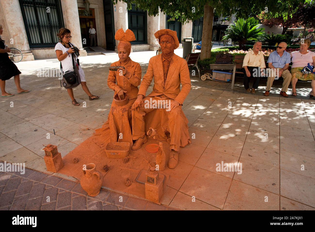 Street Performer an der Placa Major, menschlichen Statuen, Palma, Palma de Mallorca, Balearen, Spanien Stockfoto