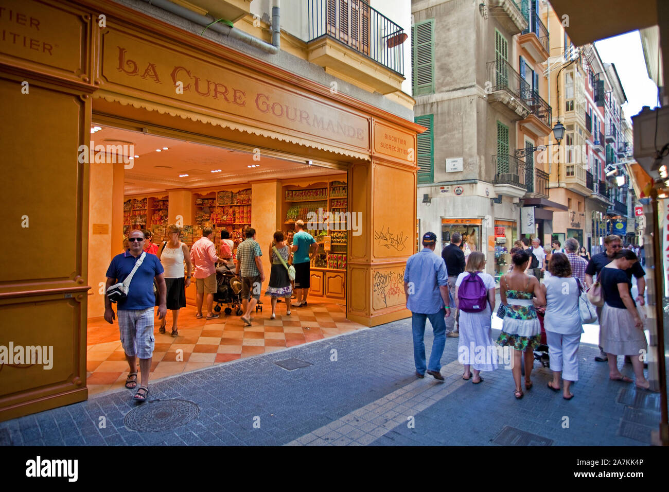 Konditorei "La Cure Gourmande', Shopping Meile in der Altstadt von Palma, Mallorca, Palma de Mallorca, Balearen, Spanien Stockfoto