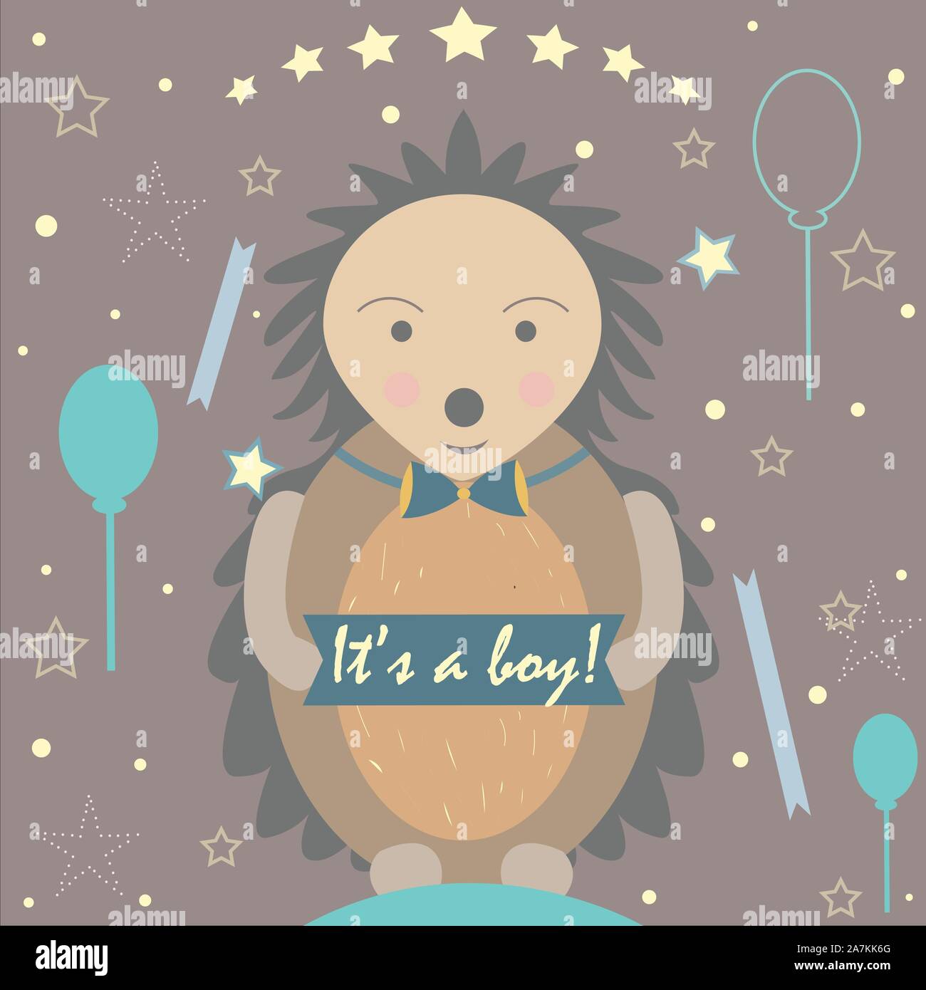 Baby Geburt Ansage. Süße Igel verkündet die Ankunft eines Jungen. Von Baby-dusche-Sammlung. Vector Illustration. Stock Vektor