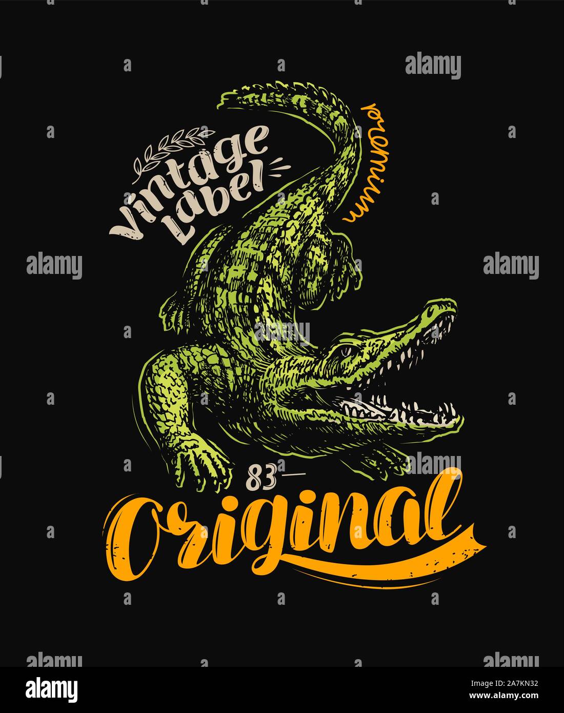Krokodil-T-Shirt-Design. Vintage Poster Vektor Illustration Stock Vektor