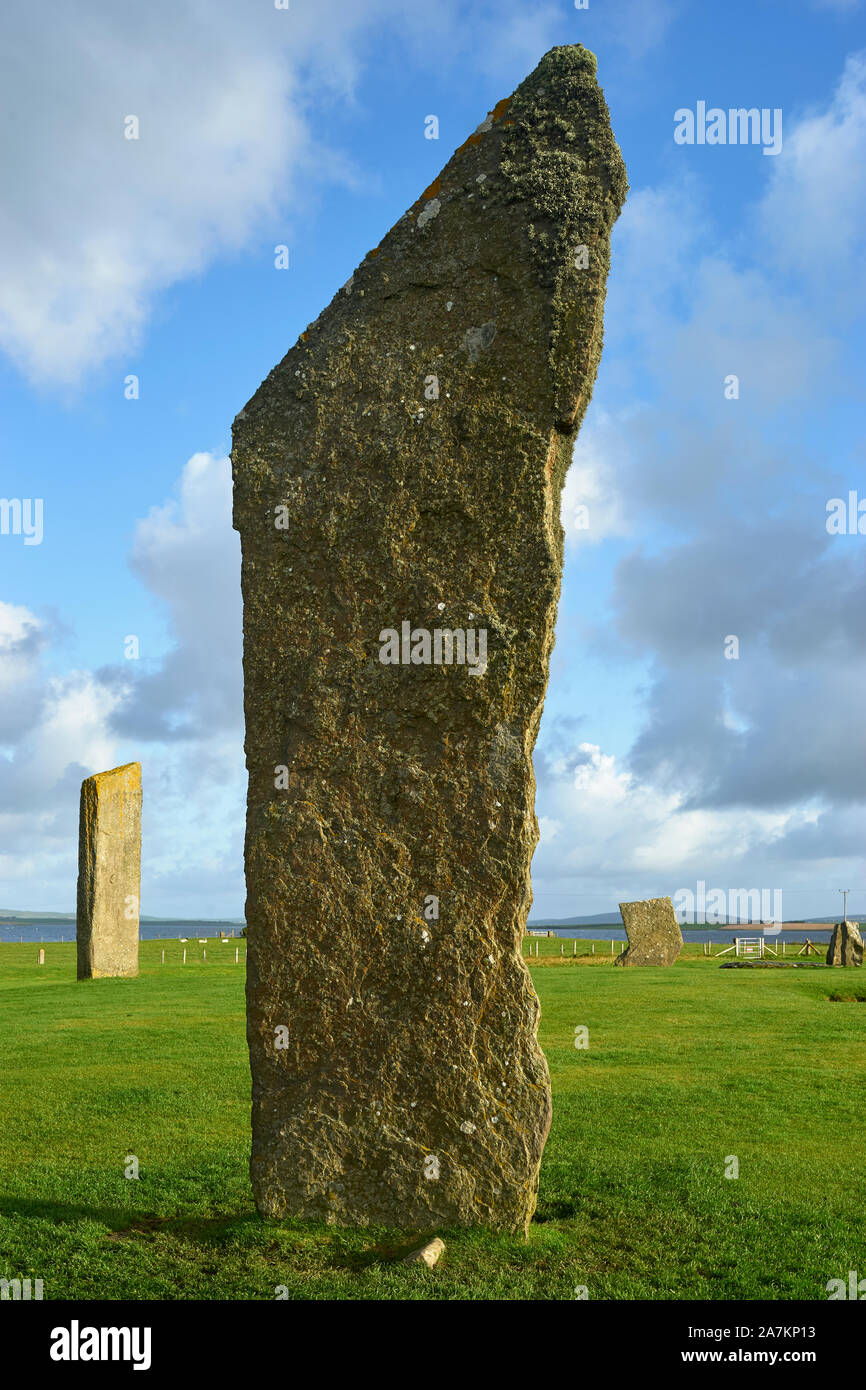 Stehende Steine von Stenness, Festland, Orkney, Schottland. Stockfoto