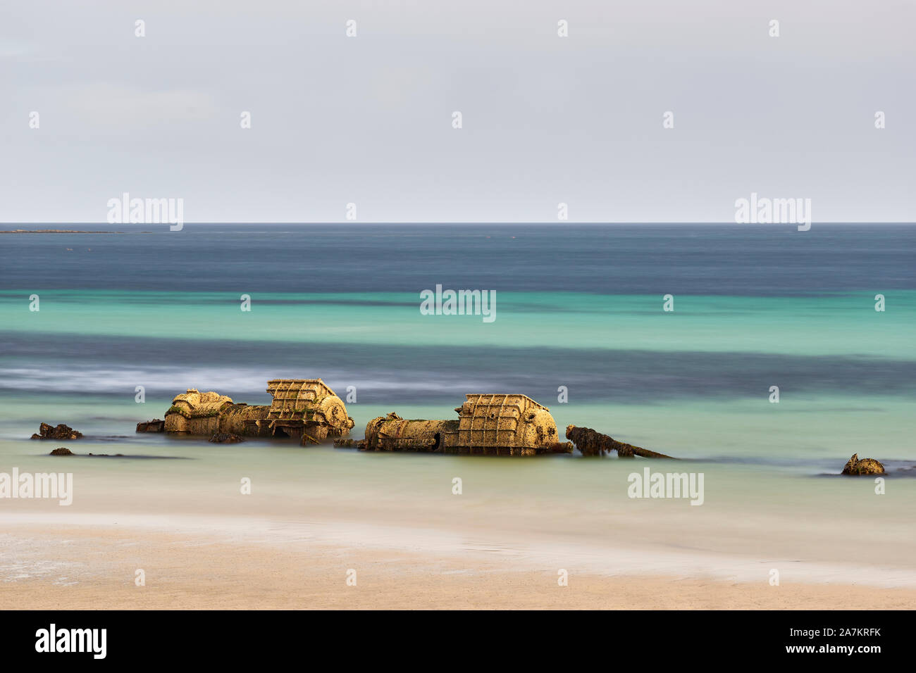 Die Überreste der WWI German Destroyer B98 in Lopness Bay, Northwall, Sanday, Orkney, Schottland Stockfoto