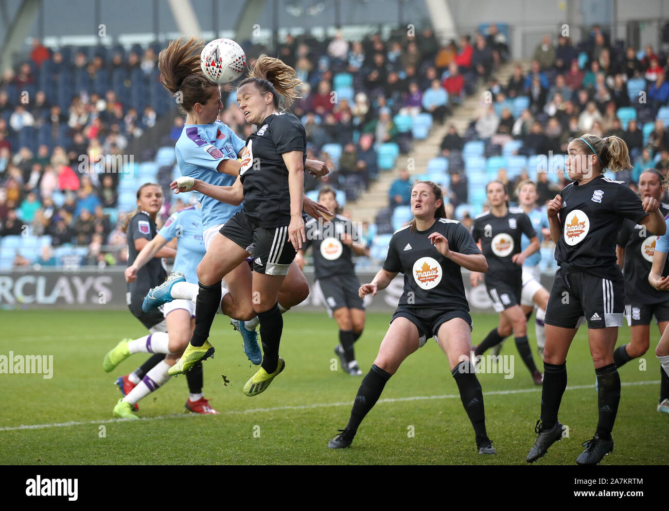 Birmingham City Harriet Scott (rechts) und der Stadt Mancehster Jill Scott Kampf um den Ball während der FA Frauen Continental Cup Match an der Akademie Stadion, Manchester. Stockfoto