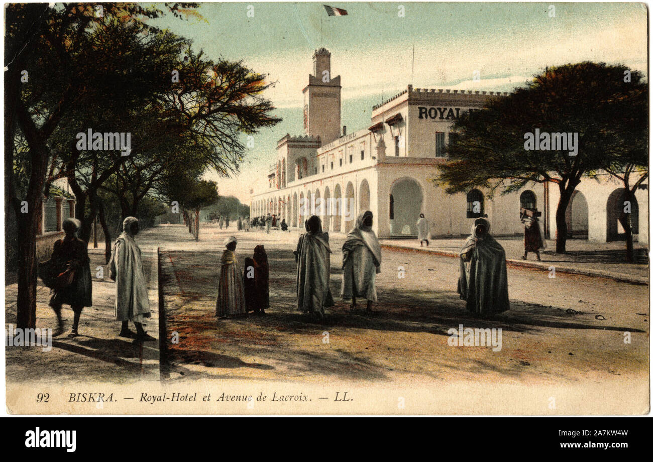 L'hotel royal dans l'avenue Delacroix eine Biskra, Algerie. Carte postale de la collection de. . Stockfoto