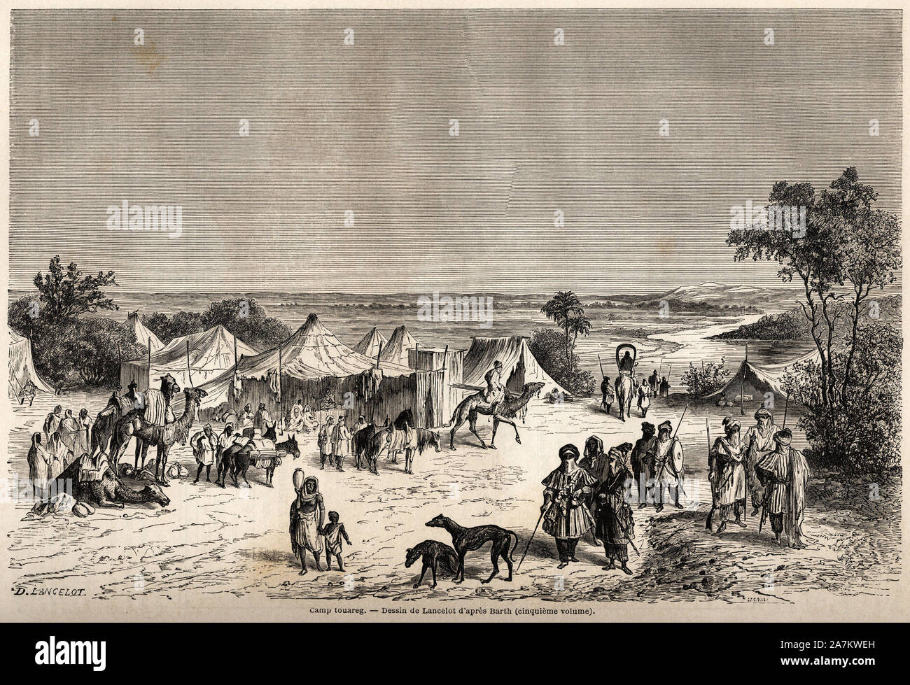 Un-camp Touareg, dessin de Lancelot, Gießen illustrer Le voyage de 1849-1855, au Centre de l'Afrique du docteur Henri Barth. Tiefdruck in "Le Tour du Mond Stockfoto