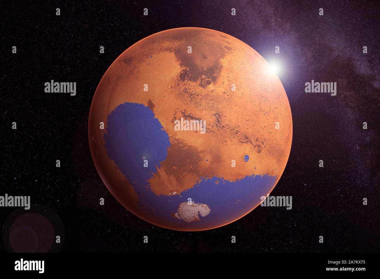 Planet Mars in der fernen Vergangenheit. Mit der Ozeane. Elemente dieses Bild wurde von der NASA eingerichtet. Stockfoto